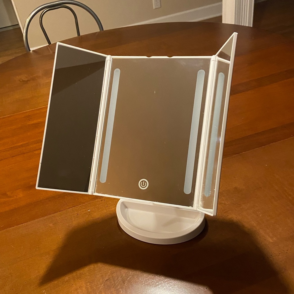 Trifold white makeup mirror
